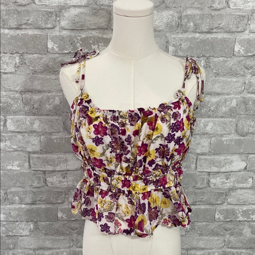 J. Crew Ruffle tie-shoulder tank top in summer garden floral